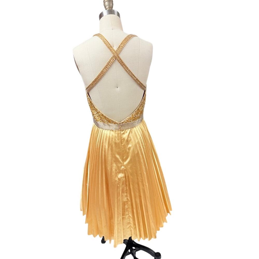Cassandra Stone Y2K 100% Silk Beaded Gold Cocktail Dress Size 8 - Picture 9 of 12